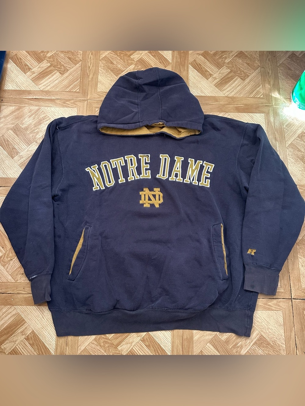 Vintage Team Issue Russell Athletic Notre Dame Navy & Gold Embroidered Hoodie